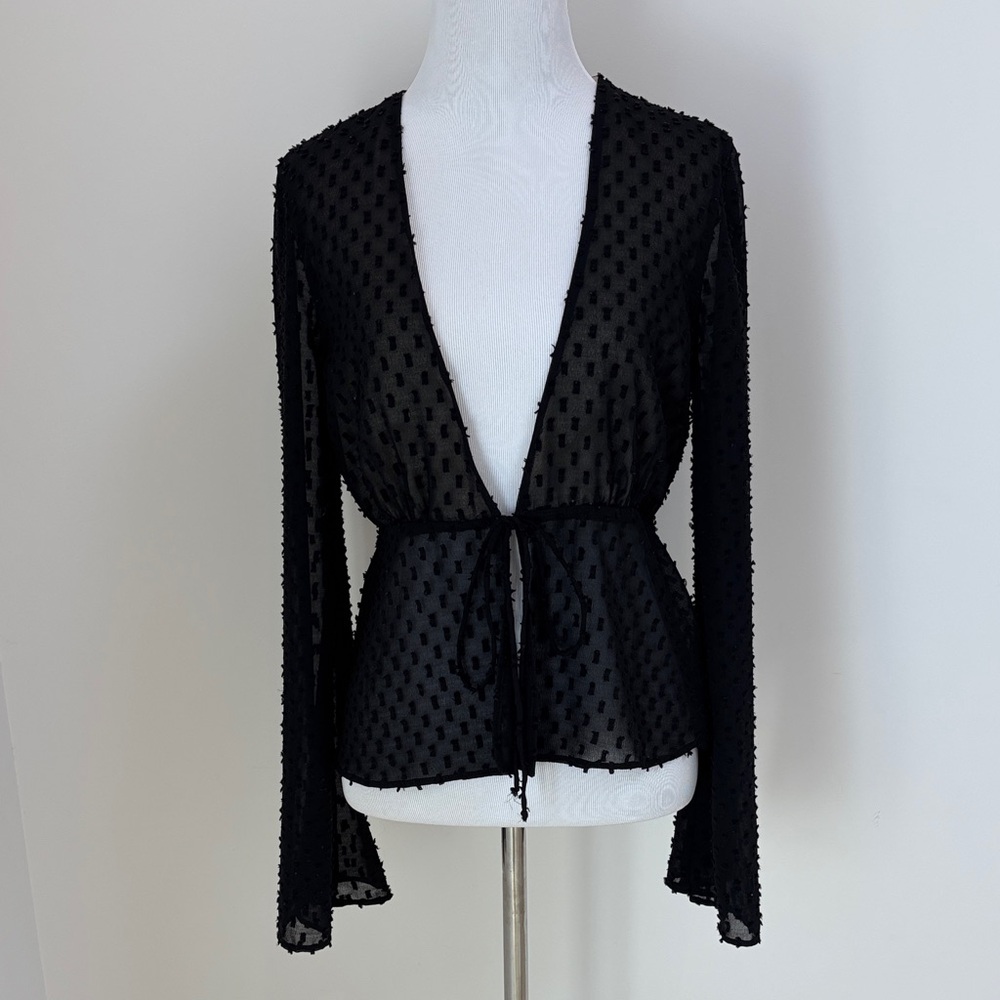 Wildfox Black Sheer Tie Front Blouse